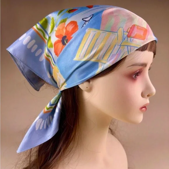 Seaside Print Scarf in Light Blue A1565 - Picture 5 of 6